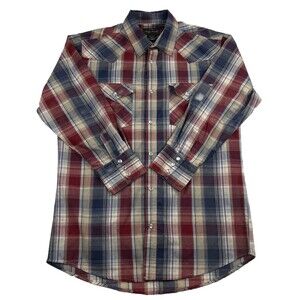 Vintage High Noon Western Pearl Snap Shirt Mens M Reg Plaid Long Sleeve